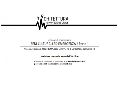Seminari di Orientamento BENI CULTURALI ED EMERGENZA/PARTE 1